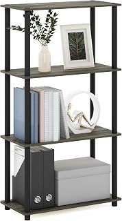 Furinno TURN-N-TUBE Storage Shelves, 4-Tier Toolless Book Shelf, Corner Shelf, Toolless Open Shelves, for Organization and Storage, Living Room, Garage, Home Office, French Oak