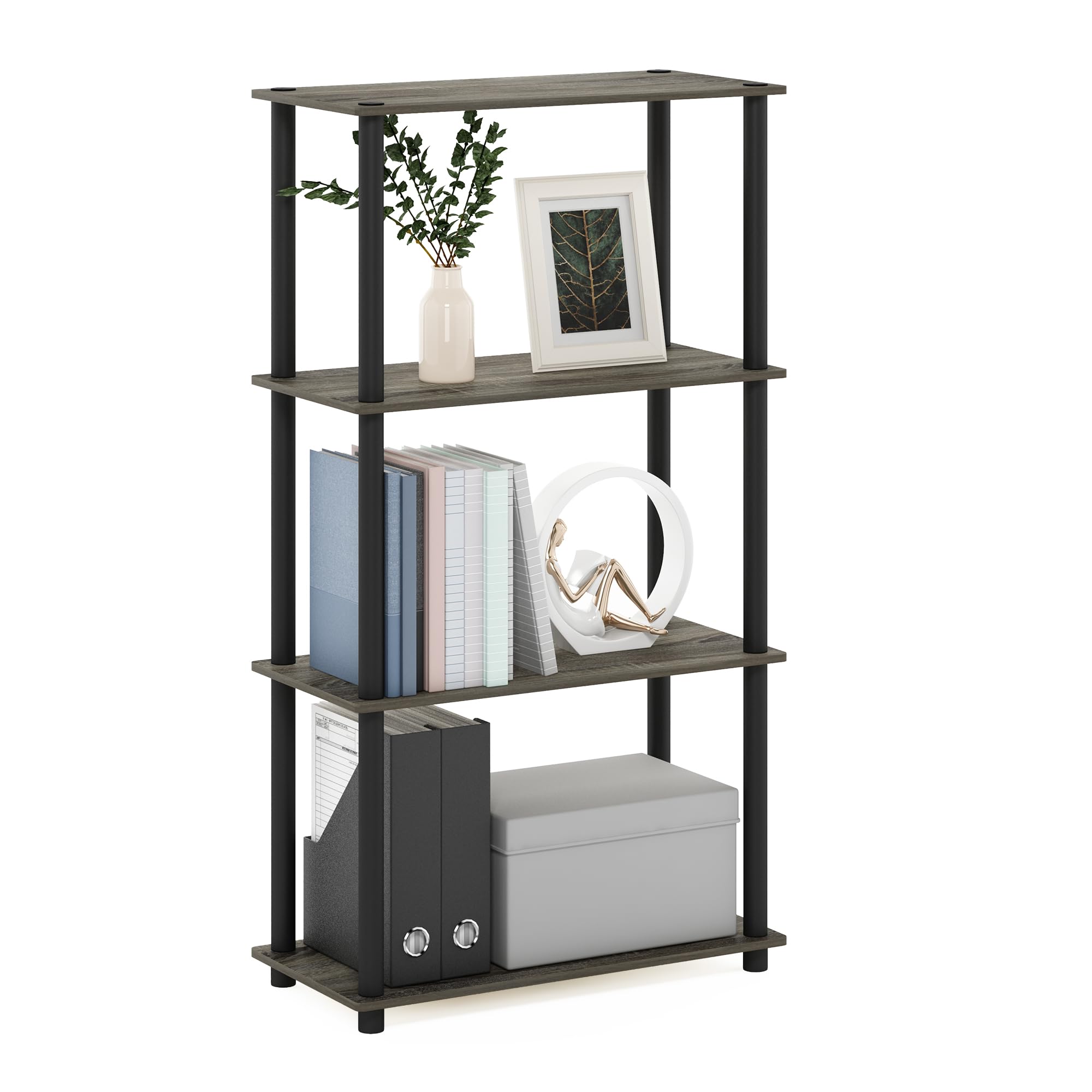 Furinno TURN-N-TUBE Storage Shelves, 4-Tier Toolless Book Shelf, Corner Shelf, T