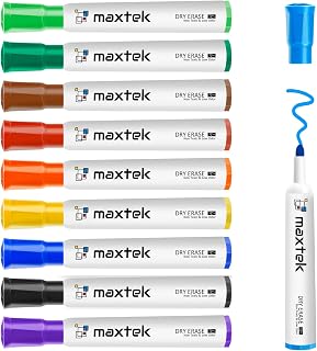 maxtek Whiteboard Markers Bullet Tip, Dry Wipe Pens for White board Flip Chart, Low Odor Whiteboard Pens, White Board Markers Erasable for School Office Home - Assorted Colours (Pack of 10)