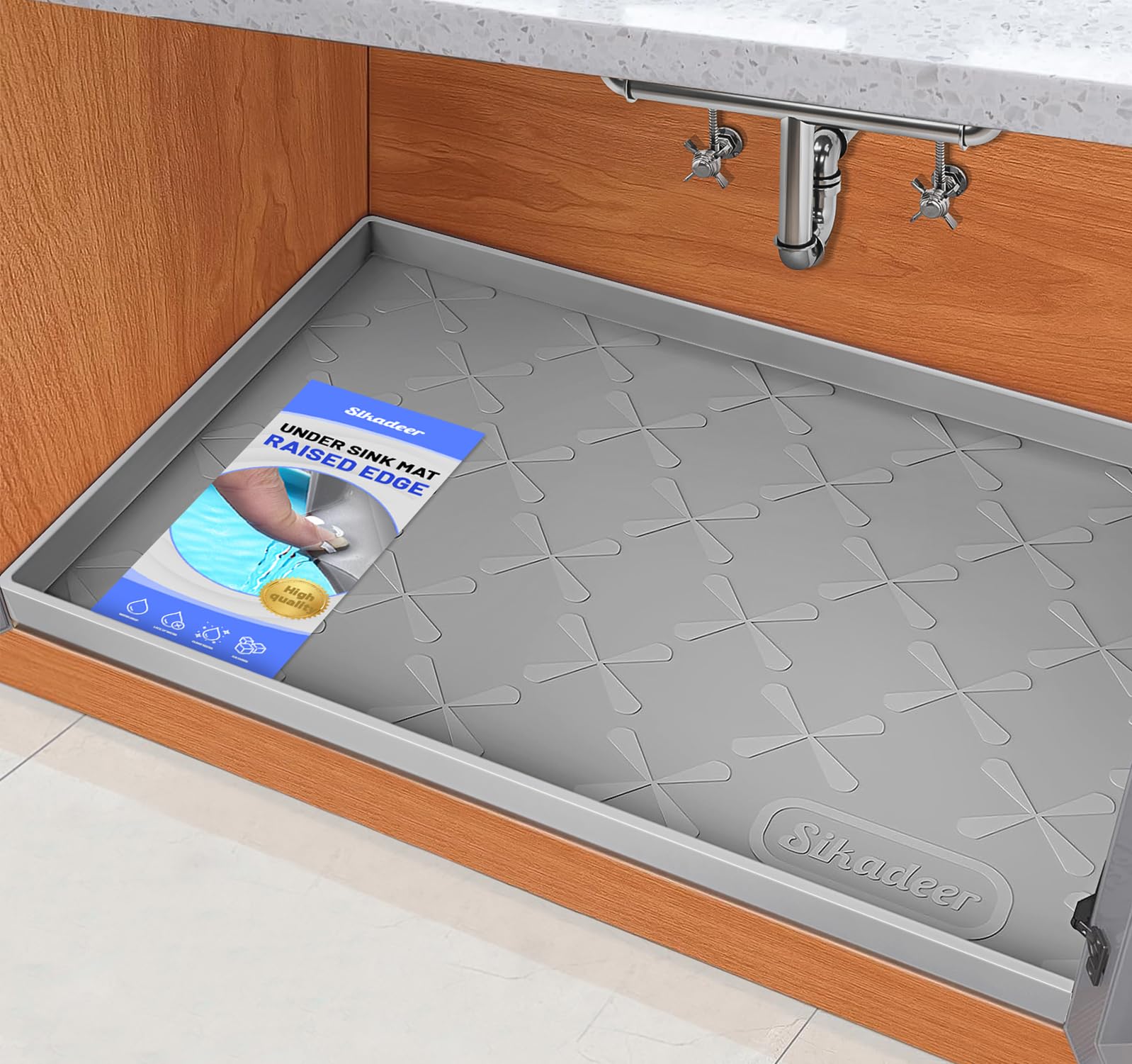 SIKADEER Waterproof Under Sink Mat 34" x 22", Silicone Mat Kitchen liner | BPA-F