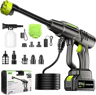 YKYI Cordless Pressure Washer, 1200 PSI Portable Handheld Power Washer | 30 Pressure Levels, Brushless Motor, 4000mAh Battery, 24FT Hose & 6-in-1 Nozzle for Car Wash, Driveway, Garden, Patio & Fence