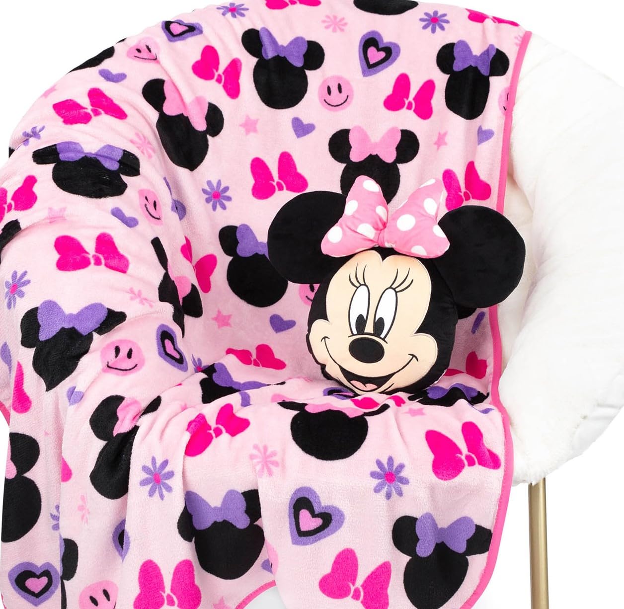Jay Franco Disney Minnie Mouse Nogginz Set - 40 x 50 Inch Lightweight Travel Thr