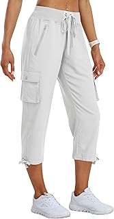 MoFiz Women's Cargo Trousers Capri Trousers Summer 3/4 Lightweight Outdoor Hiking Trousers with Zip Pockets
