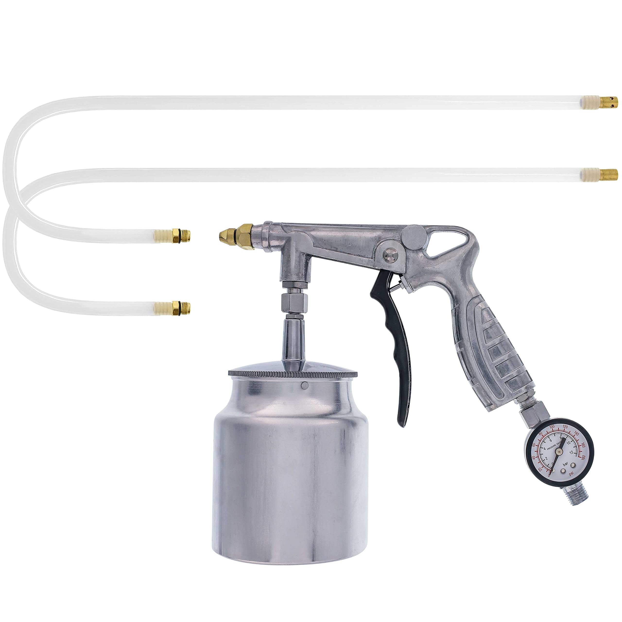 TCP Global Air Undercoating Spray Gun with Gauge, Suction Feed Cup | Two Wands -