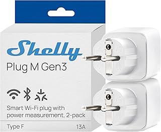 Shelly Plug M Gen3 White - WLAN & Matte Smart Socket, Power Measurement, 13 | 13A, 3000W, App, Voice & Platform Control, Timer, Timer, No Hub Required, Smart Home Plug (Pack of 2)