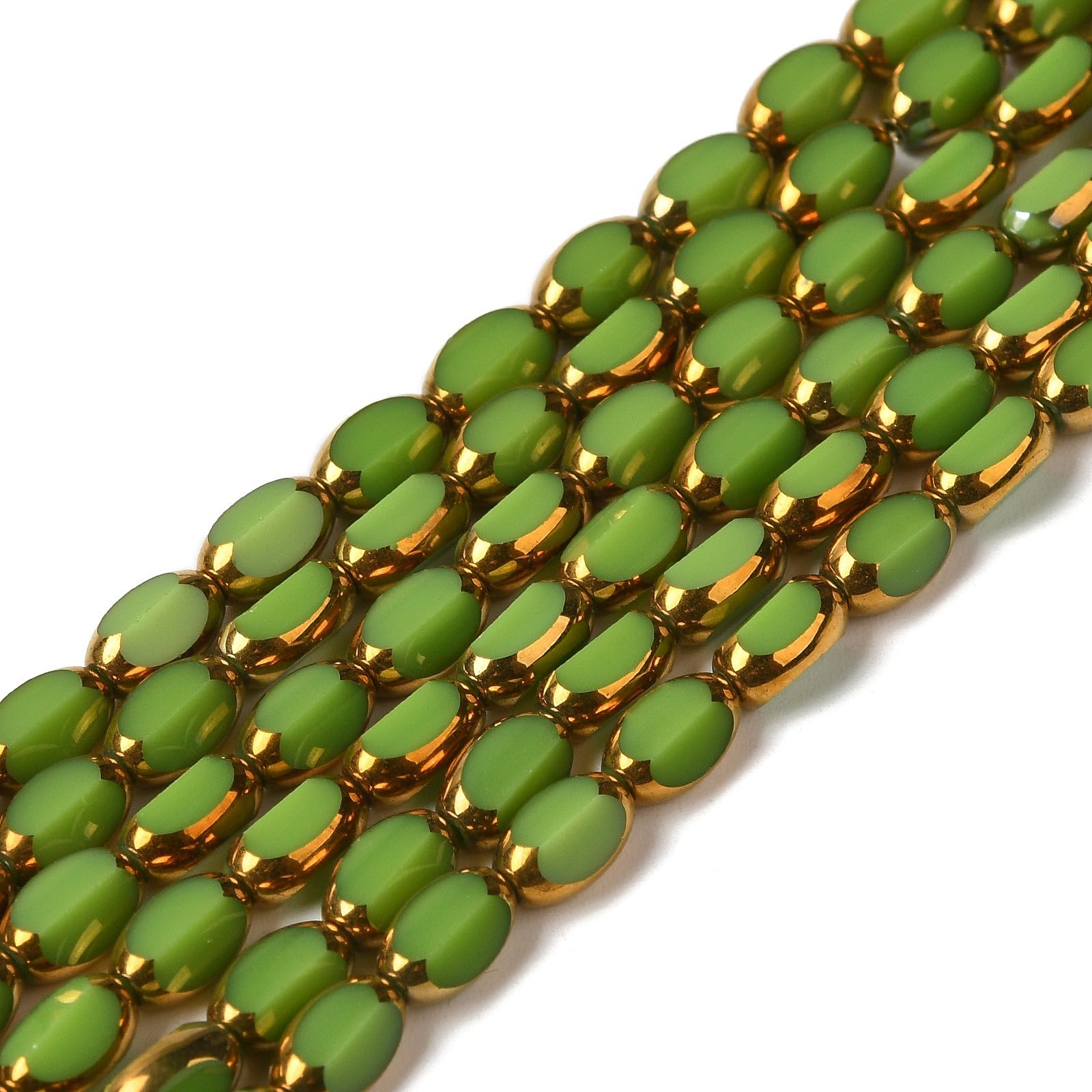 About 48pcs Oval Faceted Glass Beads Gold Plated Electroplated Glass Beads for B