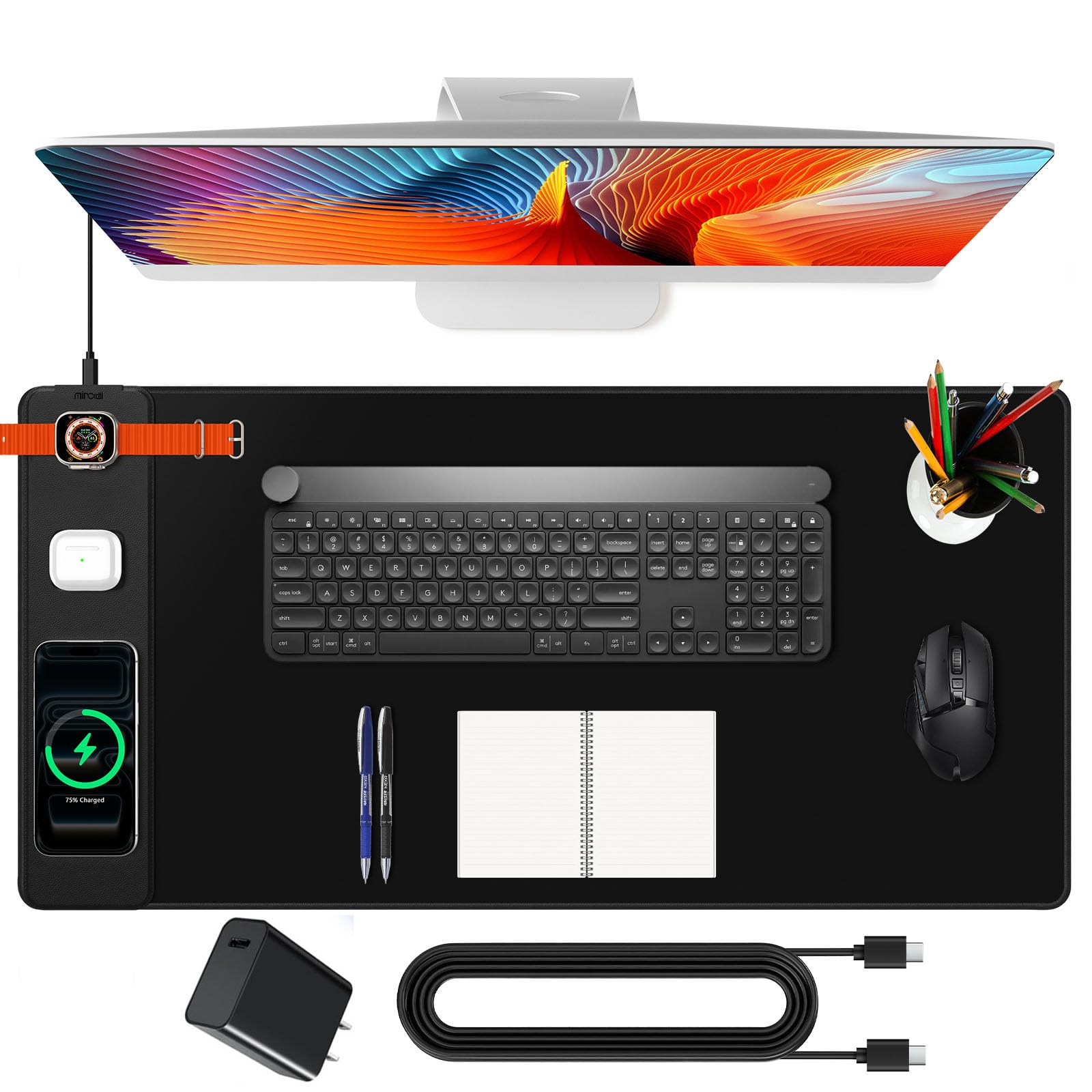 Mouse Pad with Magnetic Wireless Charging, Large Desk Mat, Non-Slip Mouse Mat, K