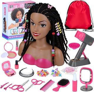 3-in-1 Doll Head for Hair Styling Kids with Storage Bag for Girls 3-8 | Hair Salon Toys with Real Airflow Dryer&Light Mirror，Pretend Makeup Kit Hair Accessories Birthday Gifts for Girls 3-10