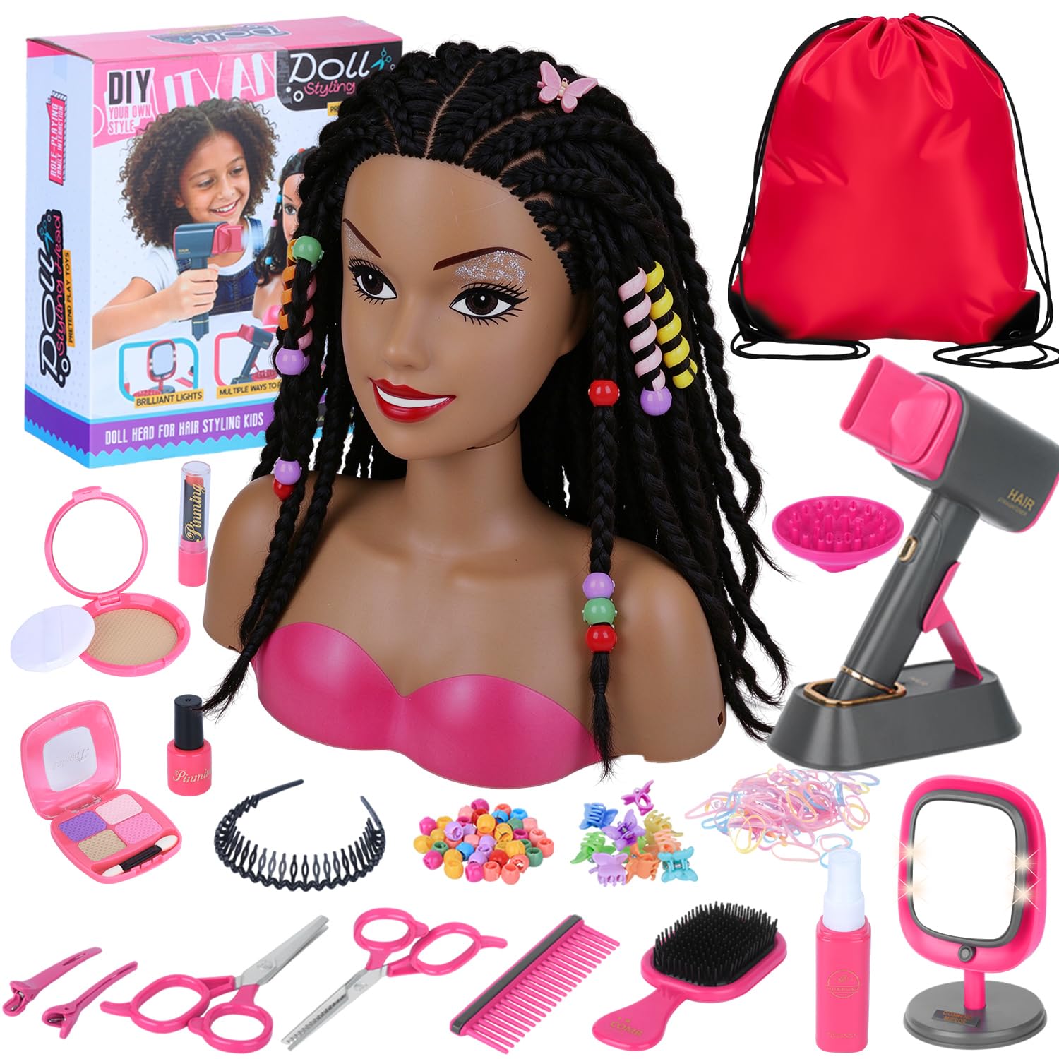 3-in-1 Doll Head for Hair Styling Kids with Storage Bag for Girls 3-8 | Hair Sal