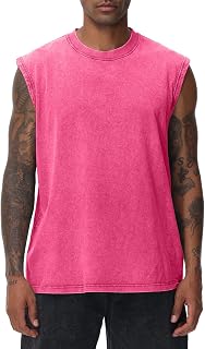 Mens Workout Tank Tops Sleeveless Tshirts Men Muscle Shirt Gym Acid Wash T-Shirt Running Beach T-Shirt Loose Fit