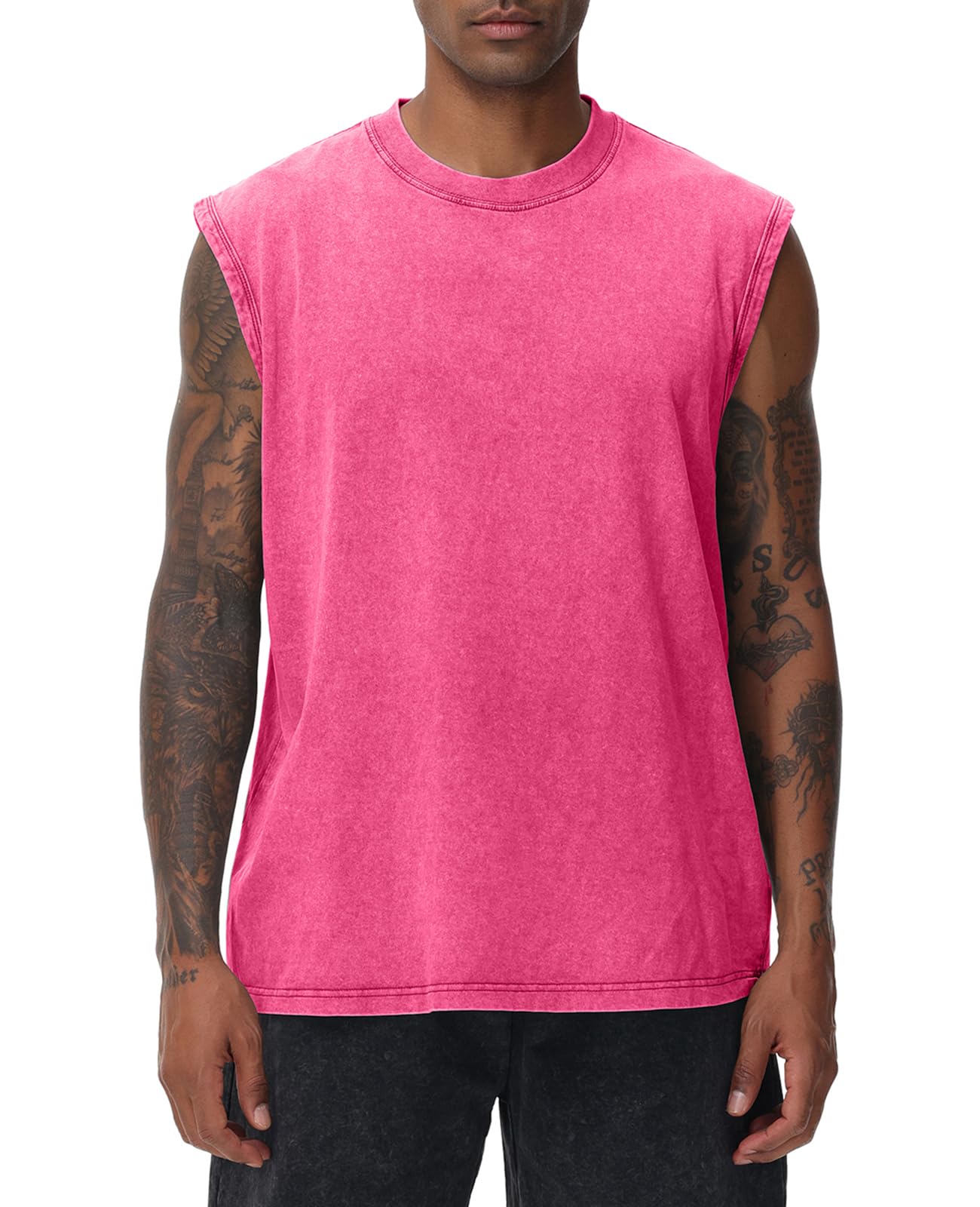 Mens Workout Tank Tops Sleeveless Tshirts Men Muscle Shirt Gym Acid Wash T-Shirt