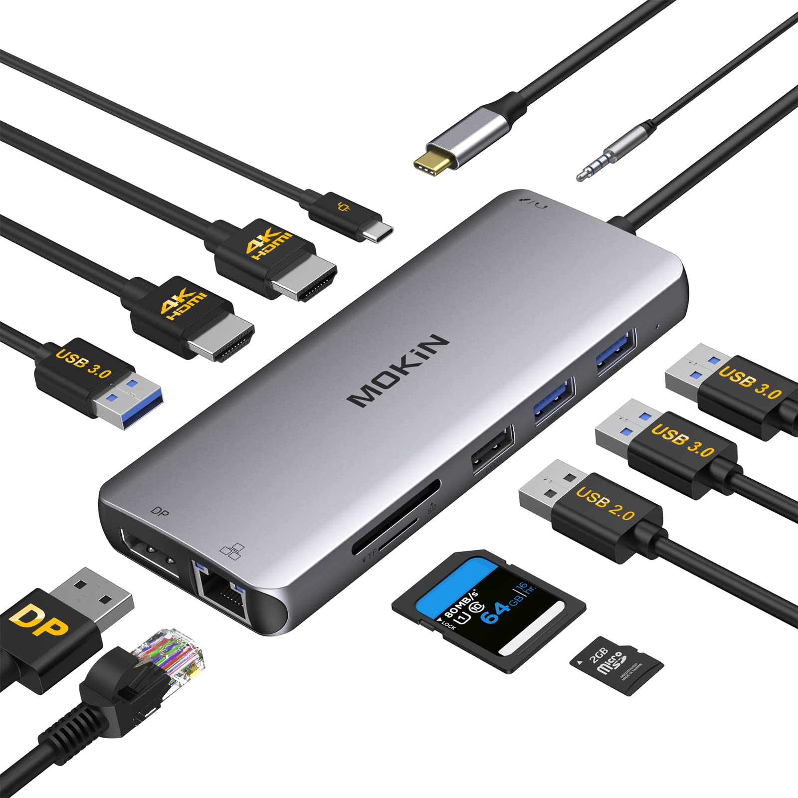 USB C Docking Station Dual Monitor,MOKiN Triple Display USB C Hub with 2 HDMI, D