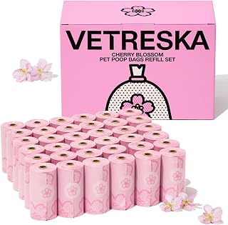 VETRESKA Pet Poop Disposal Bags, Odorless Poop Bags, Cherry Scent, 540 Pieces, Refill, Roll, Biodegradable, Extra Thick Trash Bags, Leak Proof, Manor Bags, For Cars, Dogs, Cat Sand, Odor Resistant Bag
