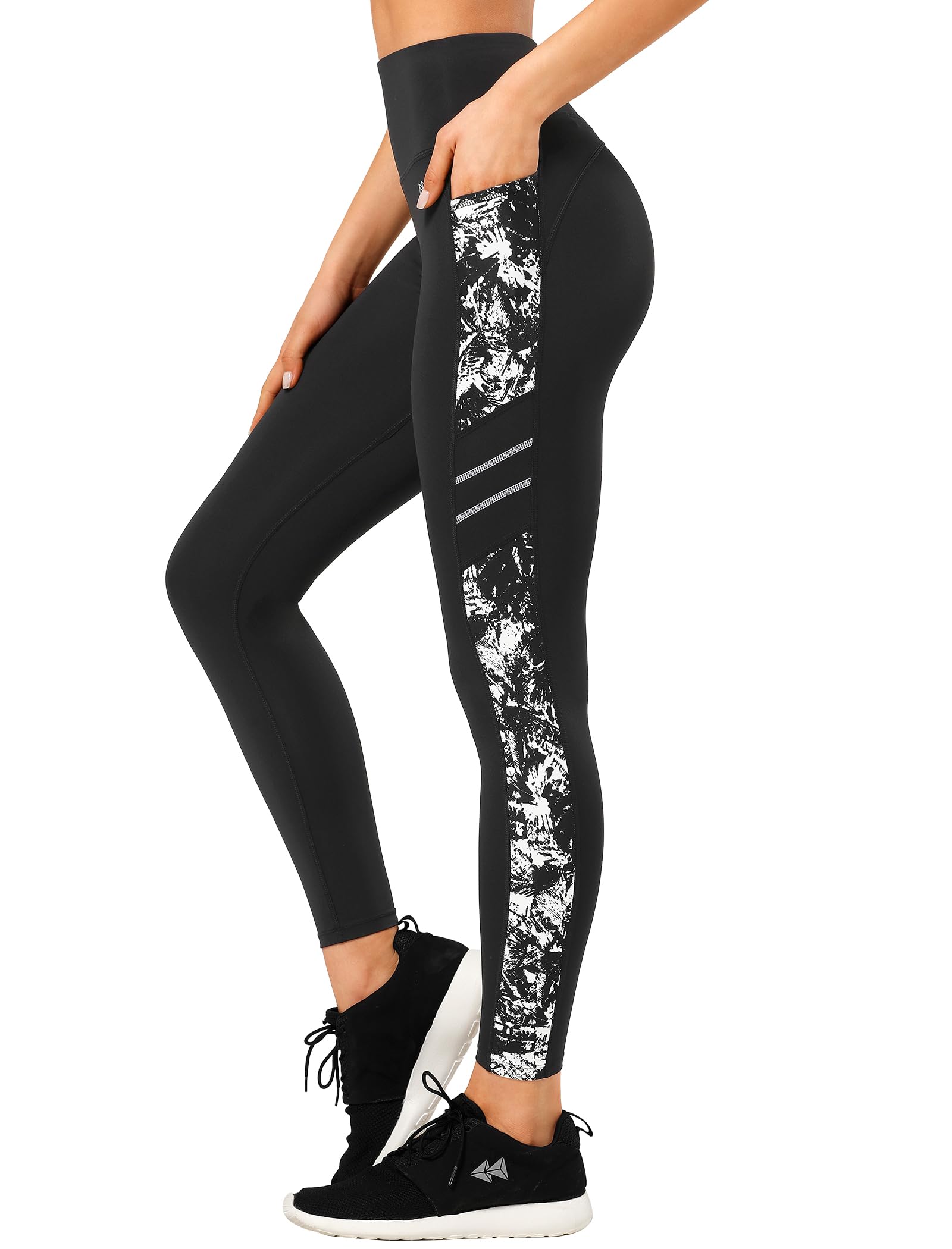 Yvette Printed Women's Sports Leggings with Pockets High Waist Matte Gym Legging