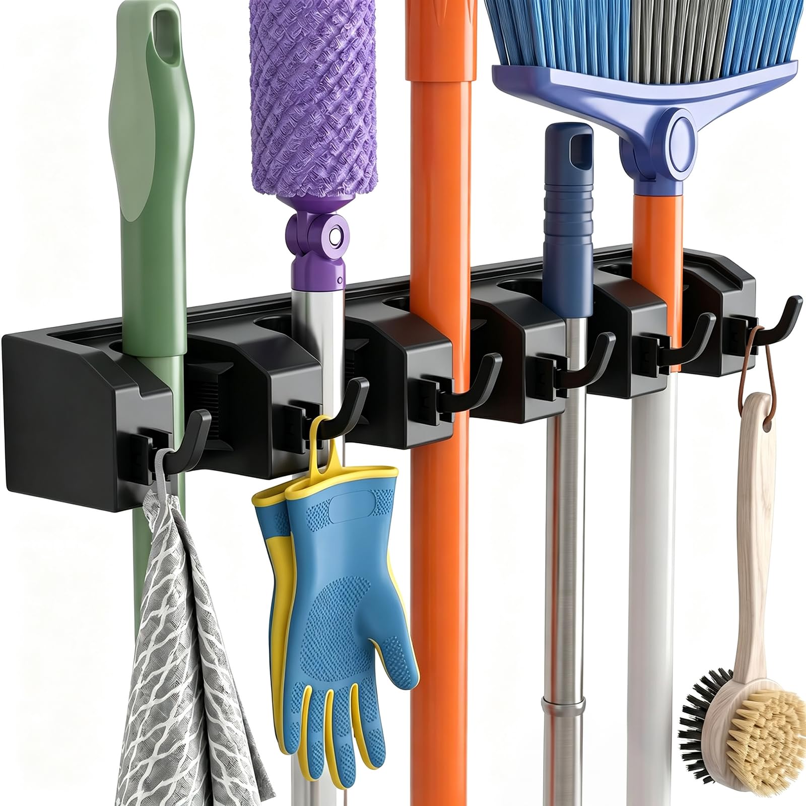 AceMining Broom Mop Holder Wall Mounted, Brush Holders Heavy Duty Storage | 5 Ho