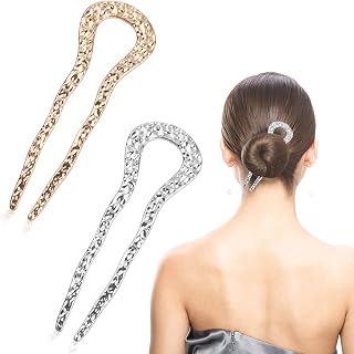 2pcs French Twist Hairpins Gold Silver Metal Chignon Hair Fork Vintage U Shape Fashionable All Match Hairstyle Accessories for Women Fine Thick Bang Hairpin