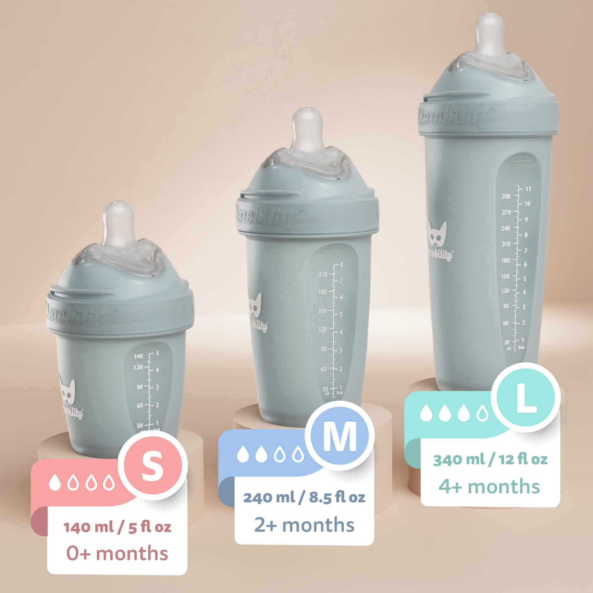 Herobility Anti-Colic Baby Bottles 12 fl oz/340ml - Pack of 4 Plastic Baby Bottl