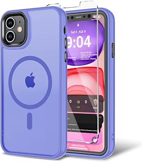 for iPhone 11 Case with Screen Protector, [Compatible with Magsafe] Ultra Slim Translucent Matte Shockproof Protection Phone Cover-Light Purple