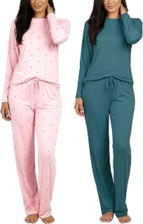 Real Essentials 2 pack: comfy pajama sets for women, short and long sleeve sleepwear for women(Available in Plus)