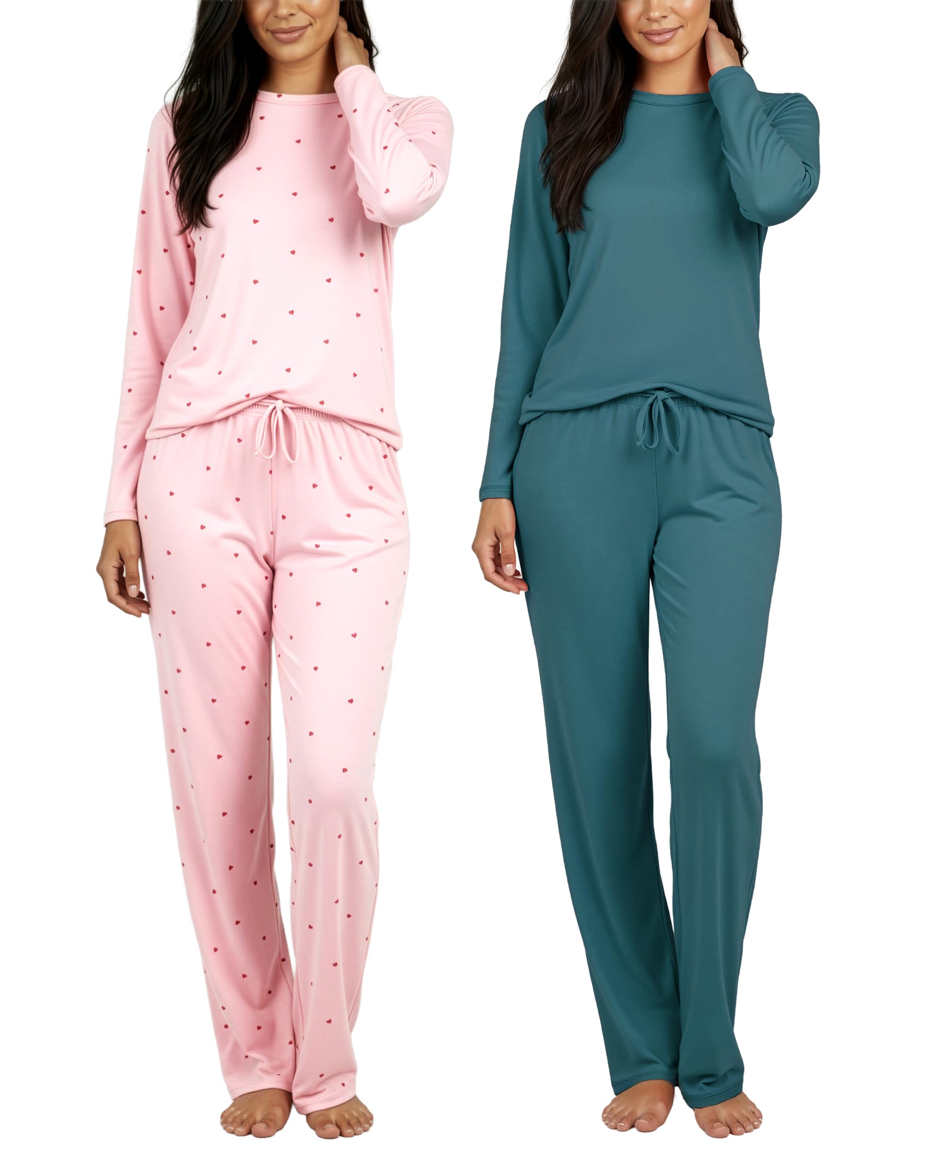 Real Essentials 2 pack: comfy pajama sets for women, short and long sleeve sleep