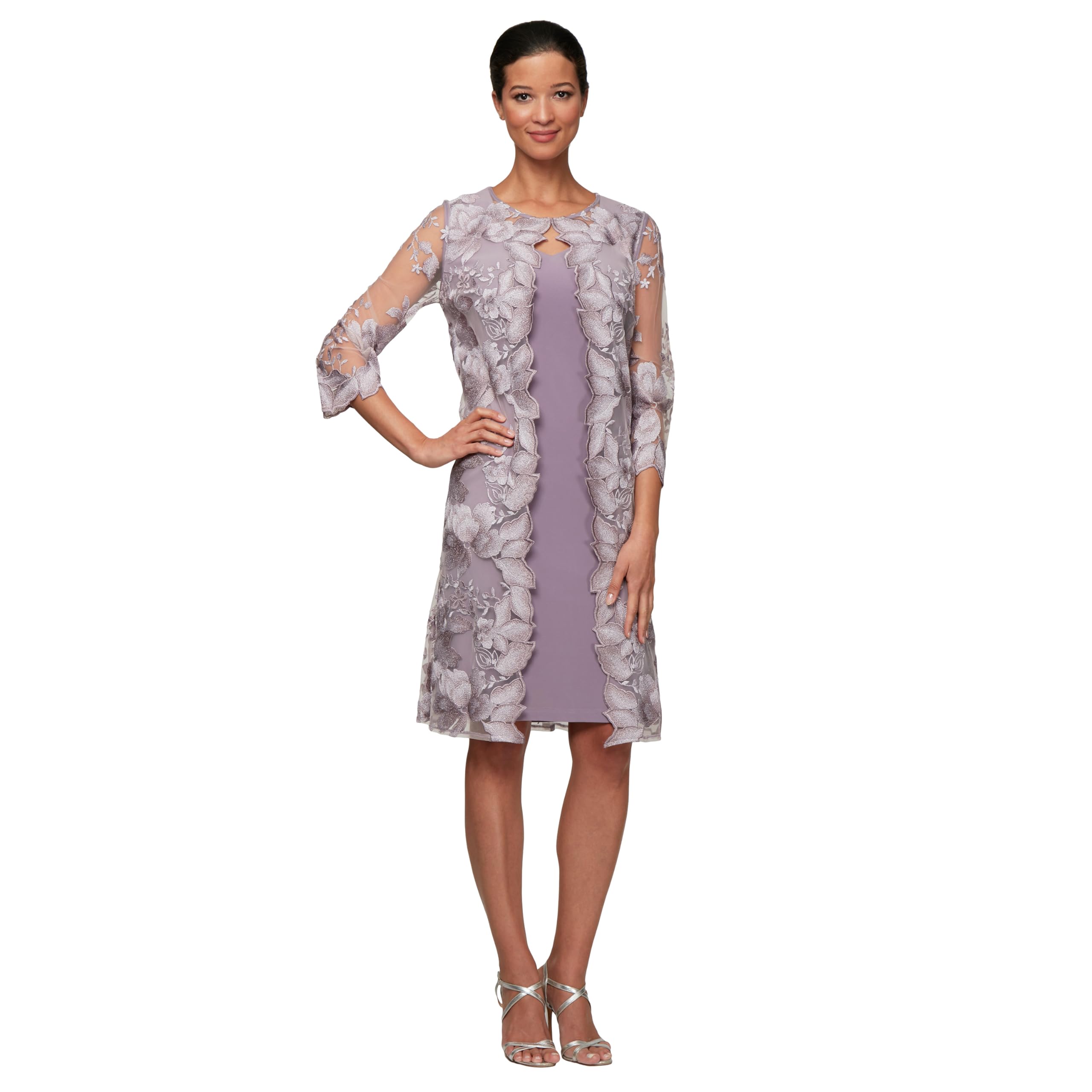 Alex Evenings Women's Midi Dress with Round Neck and Jacket (Petite and Regular)