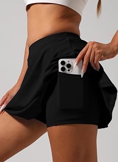 Women's Tennis Skirt with Built-in Shorts, High Waisted Athletic Skirt with Pocket for Running, Golf and Workouts