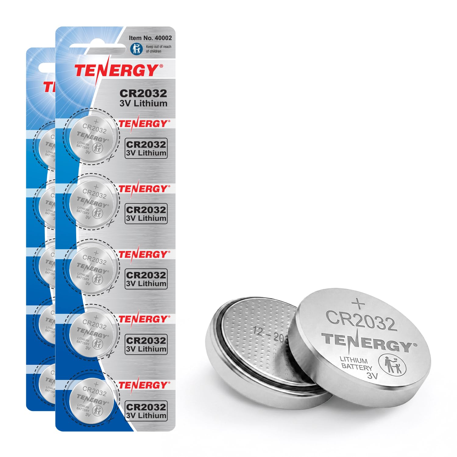 Tenergy 3V CR2032 Batteries, Lithium Button Coin Cell 2032 Battery, Compatible w