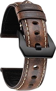 [BINLUN] Leather Watch Band Oil Wax Skin Calf Leather Strap Retro Classic Style Replacement Band 5 Sizes (18-26mm) with Pin Buckle