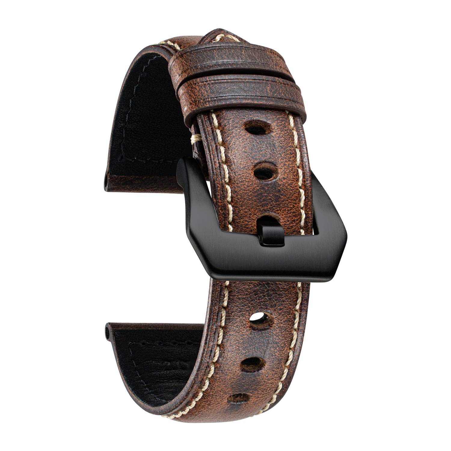 [BINLUN] Leather Watch Band Oil Wax Skin Calf Leather Strap Retro Classic Style 