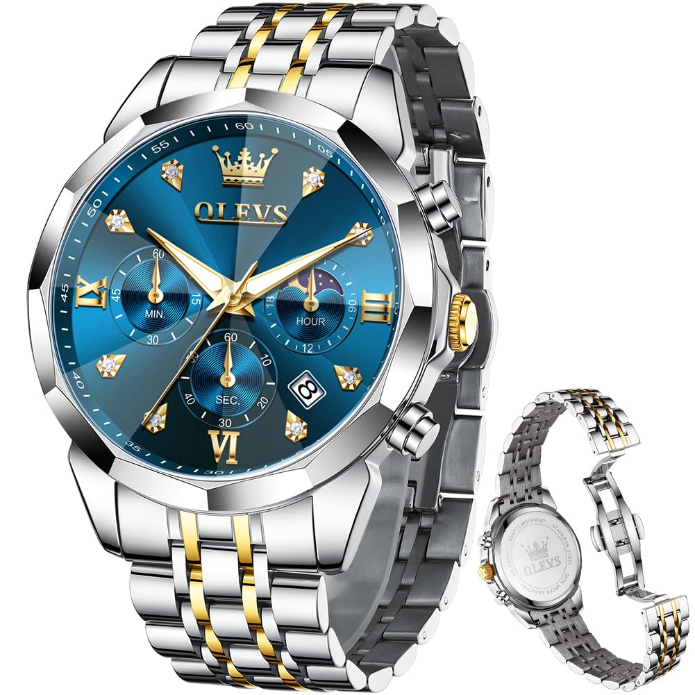 OLEVS Mens Luxury Casual Diamond Watches Big Dial Stainless Steel Waterproof Bus