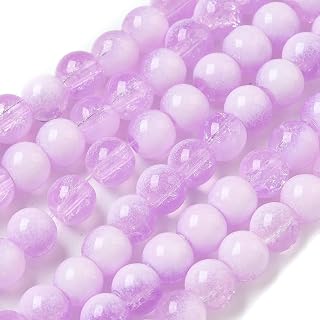 50pcs Clear Crackle Glass Beads 6mm Round Ombre Beads for DIY Jewelry Making Necklace Bracelet Earring Craft Decor 0.8mm Hole Medium Purple