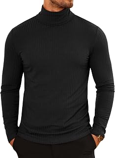 COOFANDY Men's High Neck T Shirt Long Sleeve Ribbed Lightweight Pullover High Neck Men