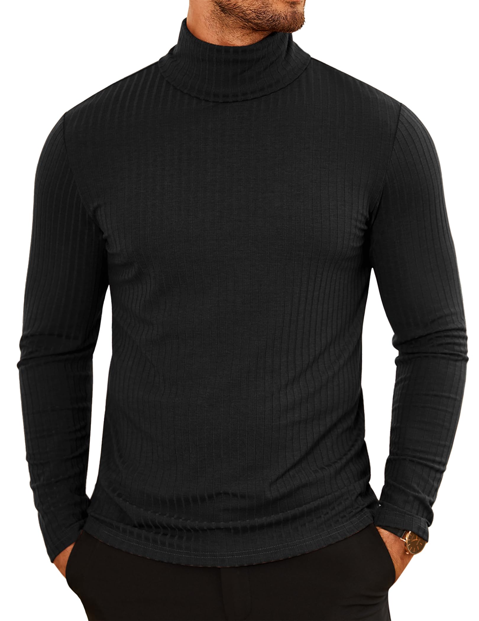 COOFANDY Men's High Neck T Shirt Long Sleeve Ribbed Lightweight Pullover High Ne