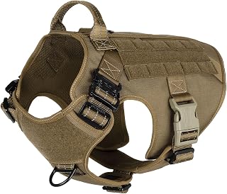 ICEFANG Large Dog Tactical Harness Military K9 Working Dog Molle Easy Off Buckle Pull Front Clip Metal No Confirmation XL (32"-39" Circumference) Coyote Brown-2X Metal Buckle