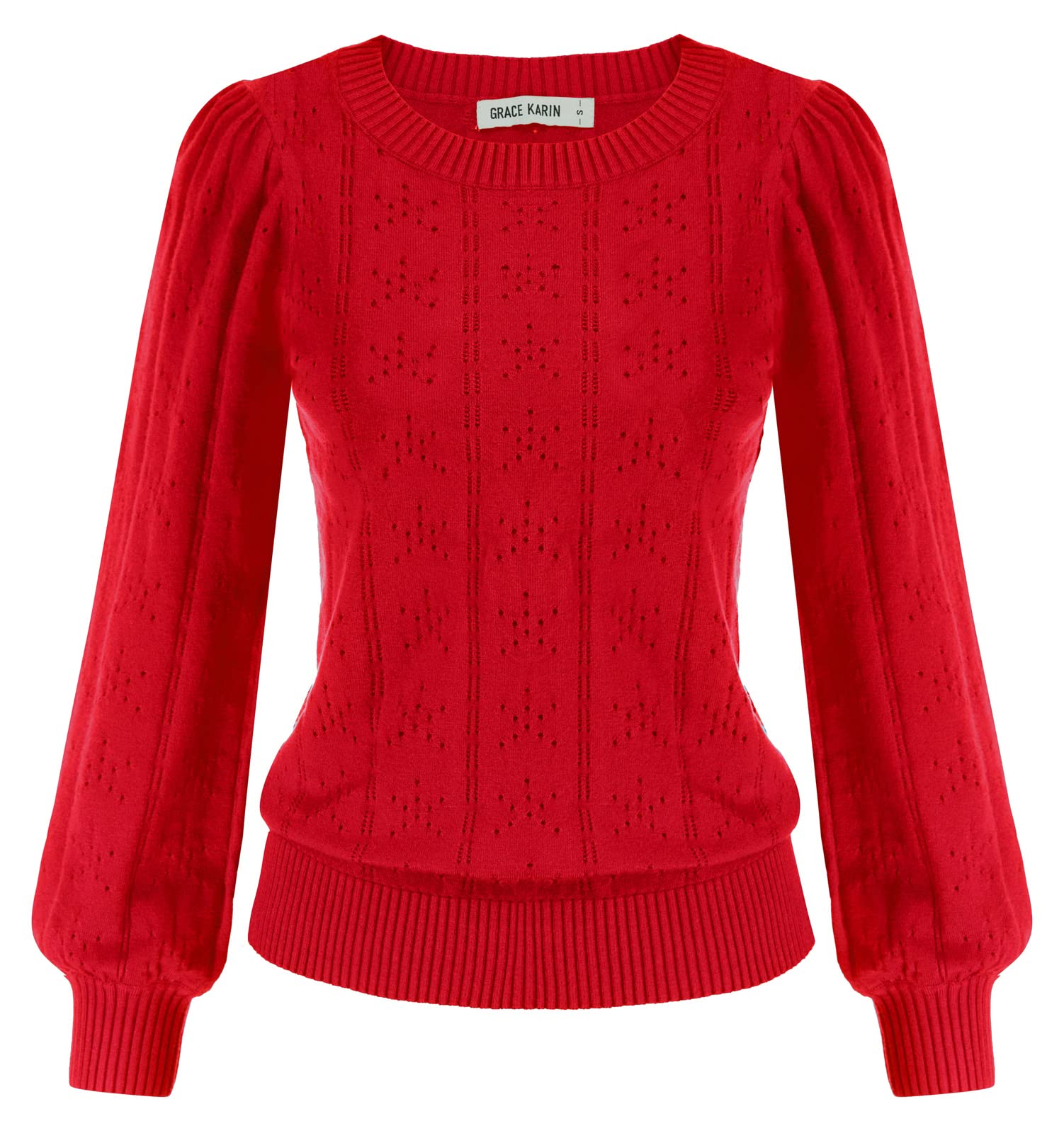 GRACE KARIN Women's Elegant Long Sleeve Round Neck Solid Color Top