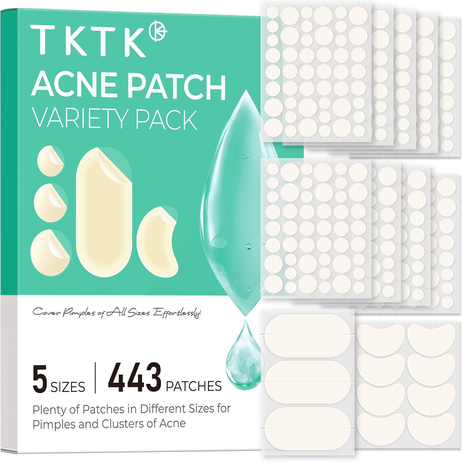 TKTK Hydrocolloid Patch for Acne in Bulk, 443 Count Peel and Stick on Blemishes 