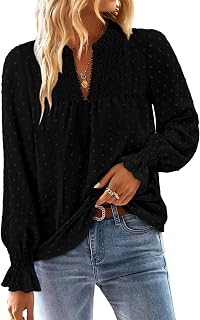 BETTE BOUTIK Camicette da donna a maniche lunghe, stile boho, casual, con scollo a V, alla moda, con pois svizzeri