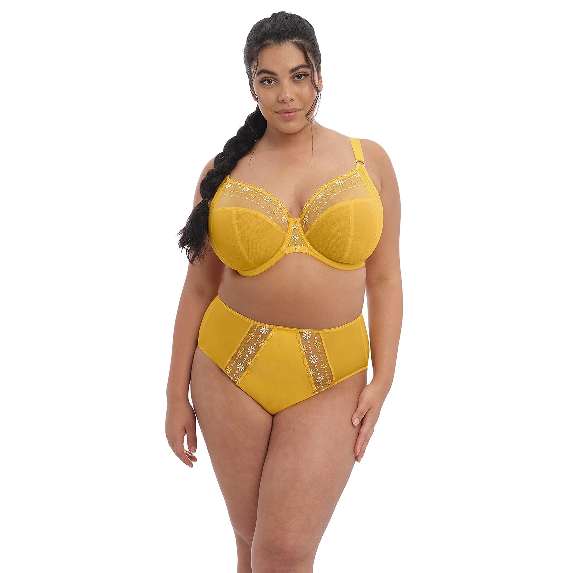 Elomi Women's Plus Size Matilda Underwire Embroidered Plunge Bra, Daisy, 40FF