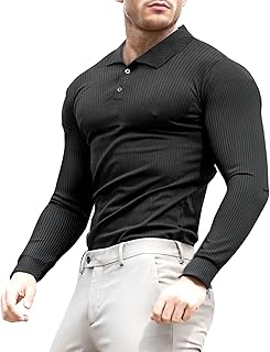 Lehmanlin Men's Muscle Polo Shirts Long Sleeve Golf Top