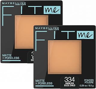 Maybelline New York Fit Me Matte + Poreless Powder Makeup, Warm Sun, 0.28 Ounce, Pack of 1, 334 WARM SUN (Pack of 2)