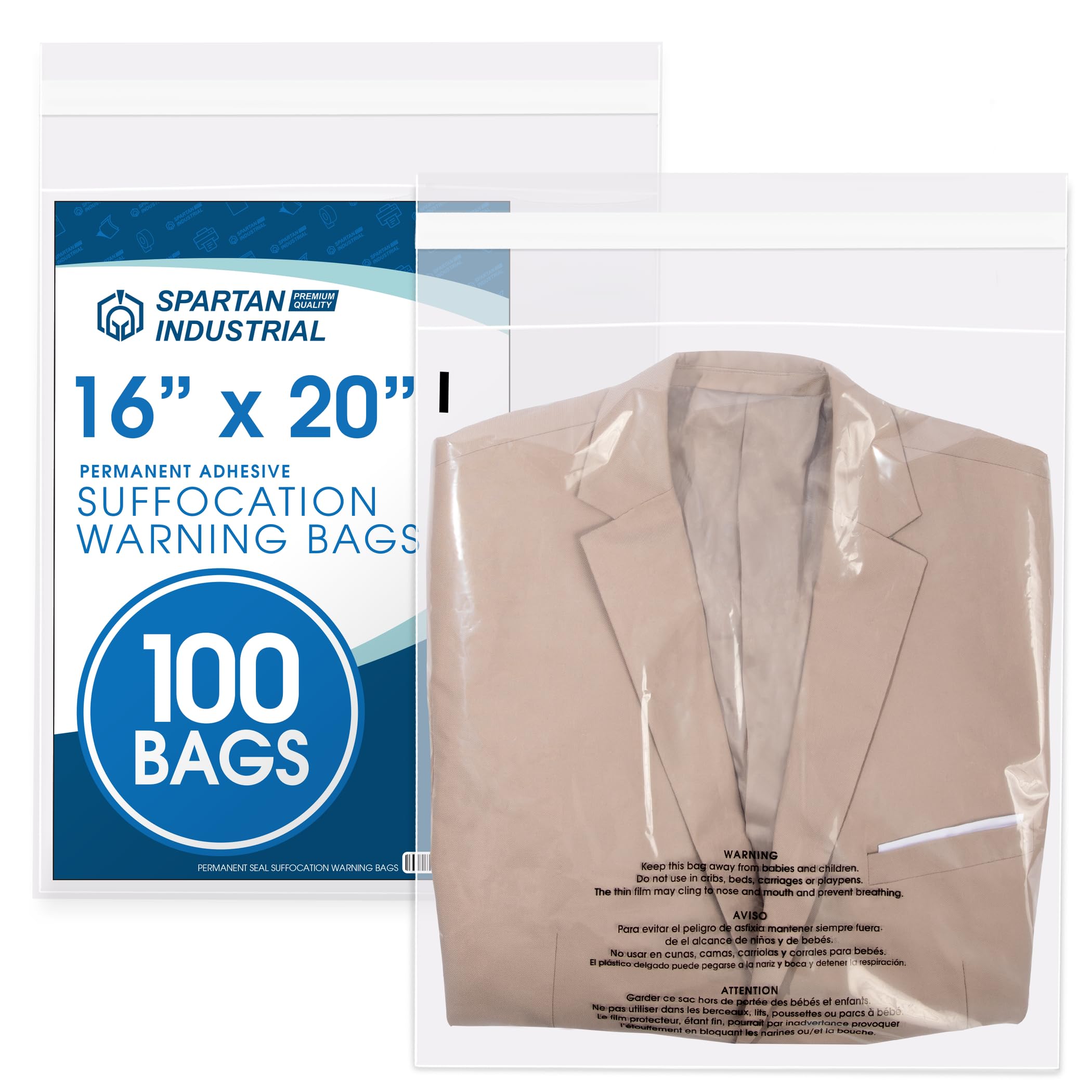 16" X 20" (100 Count) Self-Seal Clear Poly Bags With Suffocation Warning | for P