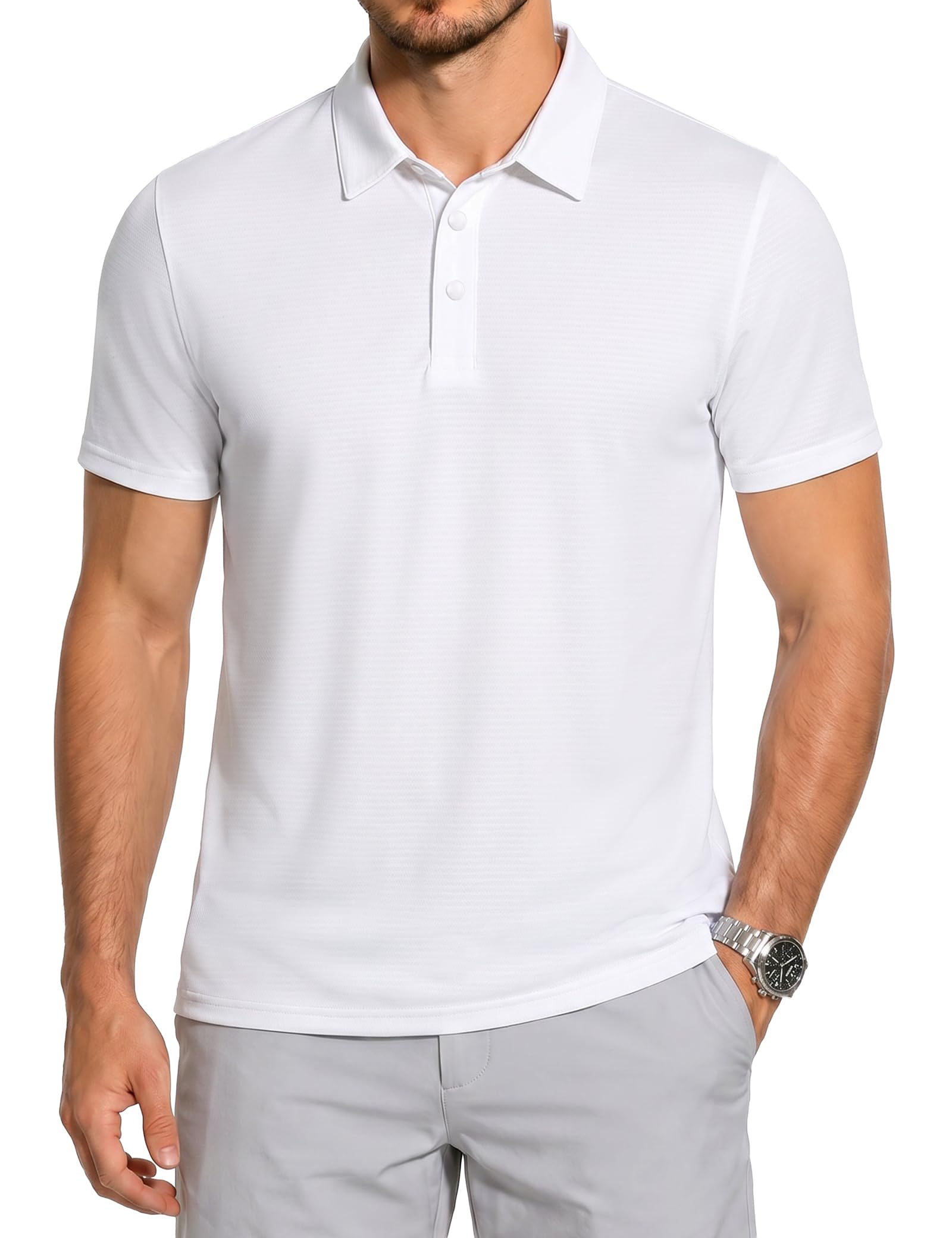 ZENGVEE Mens Polo Shirts Snap Button Quick Dry Golf Short Sleeve Tops S-3XL | Cl