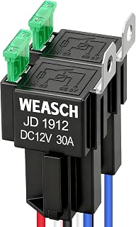 Weasch 2 Pack Fuse Relay Switch Kit, 12V 30A, 4 Pin SPST, 30A Switch Harness Set, Automotive Electrical Relays with 14 AWG Hot Wires
