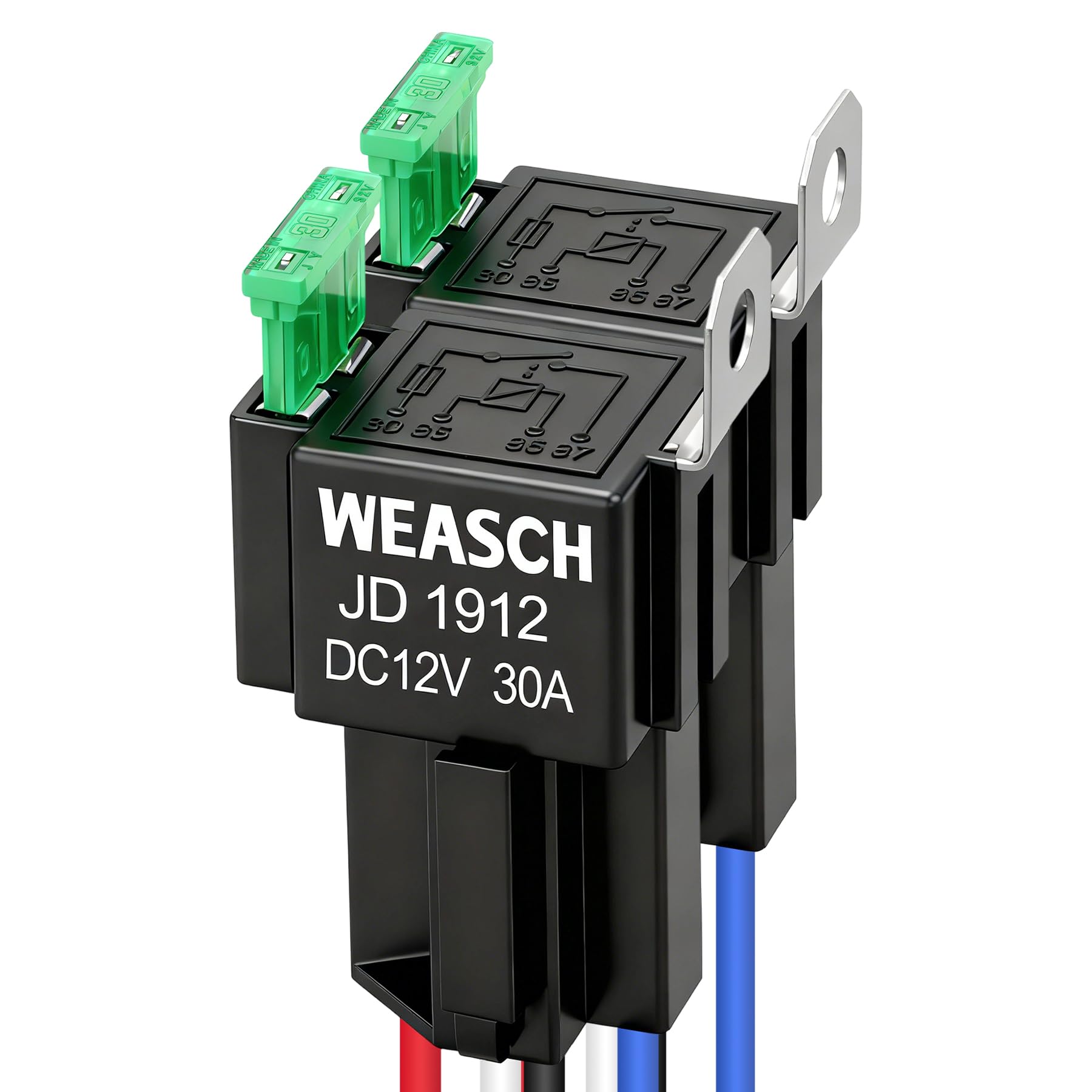 Weasch 2 Pack Fuse Relay Switch Kit, 12V 30A, 4 Pin SPST, 30A Switch Harness Set