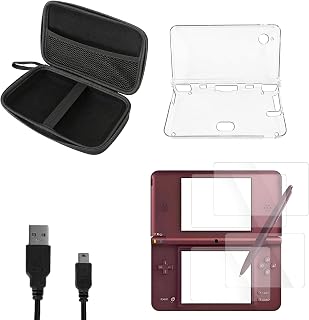 JDGPOKOO 5 in 1 Accessories Kit for Nintendo DSi XL/LL, Carrying Case for NDSi XL/LL, Clear Shell Case, 2 Set Screen Protectors and Charging Cable Compatible with NDSiXL/LL ONLY