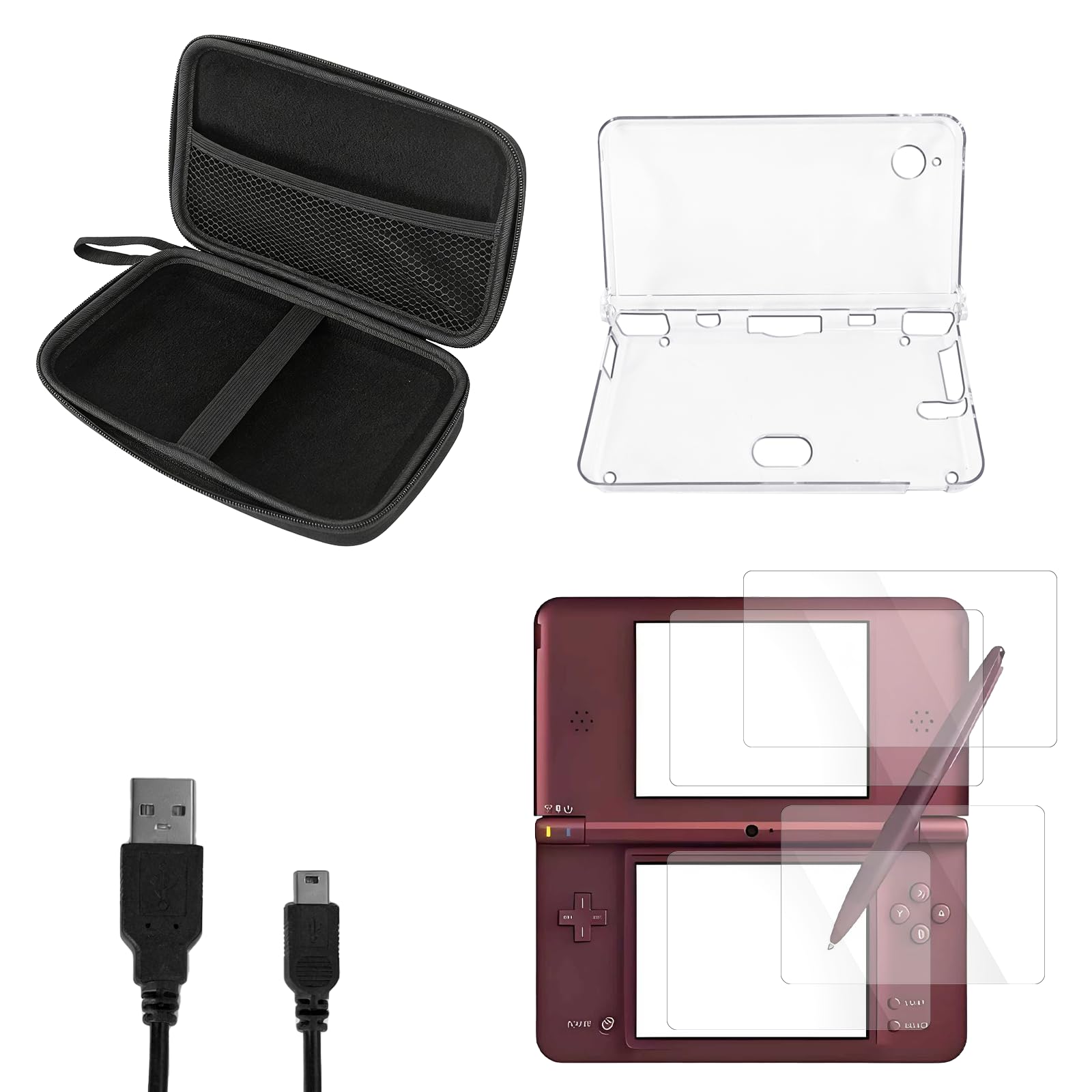 JDGPOKOO 5 in 1 Accessories Kit for Nintendo DSi XL/LL, Carrying Case for NDSi X