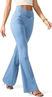 Rammus Women's Flared Jeans High Waist Yoga Pants Fashion Stretch Flare Leggings with Pockets