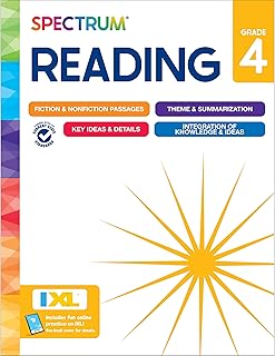 Spectrum Reading 4th Grade Workbook, Activity Book Covering Nonfiction and Fiction Passages, Theme, Summarization, and More, Classroom or Homeschool Curriculum