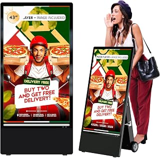 MWE 43 Inch Outdoor Digital Signage Display Monitor, Portable Battery Powered 2000Nit High Brightness Screen Advertising Display Kiosk, Movable Waterproof Standing Poster, Android OS