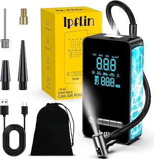 Ipflin Tyre Inflator Cordles Compressor - Portable Electric Bike Pump 150 PSI with Digital Display,Rechargeable Tyre Accessories for Car,Bike and Motorbike with Pressure Gauge and LED Light